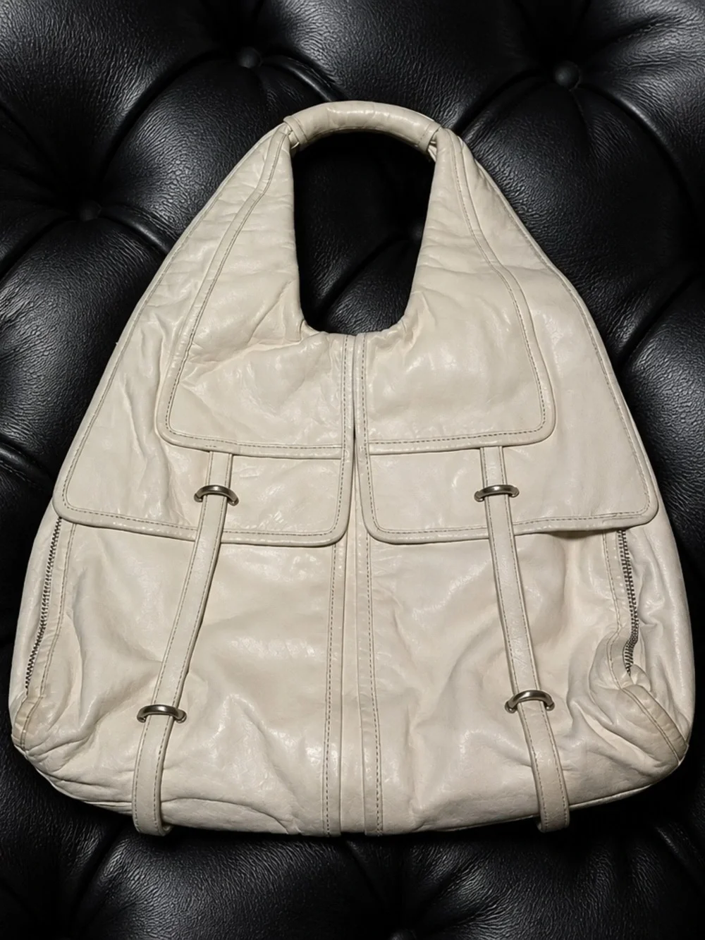 Vintage Kooba Cream Hobo Leather Shoulder Bag